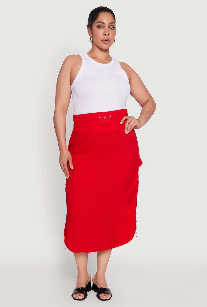 Womens Plus Size Trendy Toggle Drawstring High Waisted Utility Skirt, Red, Size 1X
