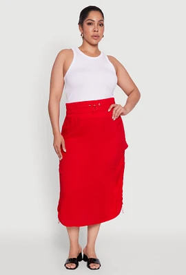 Womens Plus Size Trendy Toggle Drawstring High Waisted Utility Skirt, Red, Size 1X