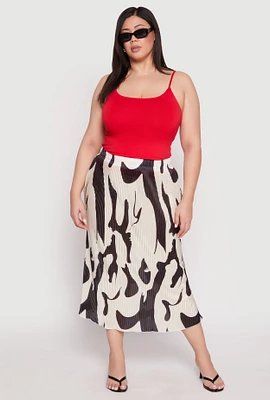 Womens Plus Size Plisse Abstract Print Midi Skirt, Multi, Size 2X