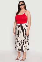 Womens Plus Plisse Abstract Print Midi Skirt, Multi,