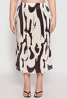 Womens Plus Plisse Abstract Print Midi Skirt, Multi,