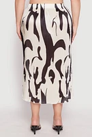 Womens Plus Plisse Abstract Print Midi Skirt, Multi,