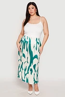 Womens Plus Size Plisse Abstract Print Midi Skirt, Multi, Size 3X