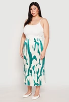 Womens Plus Size Plisse Abstract Print Midi Skirt, Multi, Size 3X