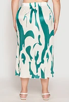 Womens Plus Size Plisse Abstract Print Midi Skirt, Multi, Size 2X