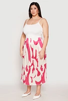 Womens Plus Size Plisse Abstract Print Midi Skirt, Multi, Size 1X