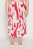 Womens Plus Size Plisse Abstract Print Midi Skirt, Multi, Size 1X