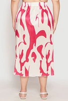 Womens Plus Size Plisse Abstract Print Midi Skirt, Multi, Size 1X