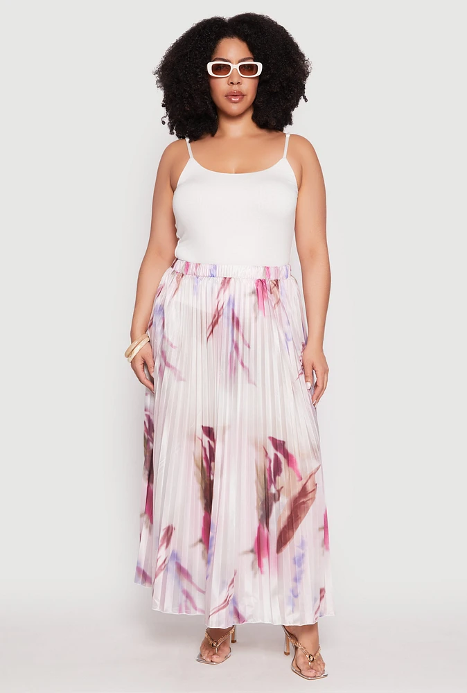 Womens Plus Size Plisse Patterned Skirt, Multi, Size 1X