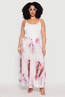 Womens Plus Size Plisse Patterned Skirt, Multi, Size 1X