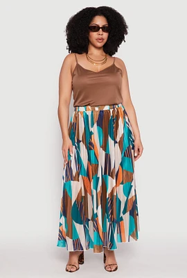 Womens Plus Size Plisse Patterned Skirt, Multi, Size 1X