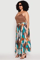 Womens Plus Plisse Patterned Skirt, Multi,