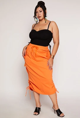 Womens Plus Size Cargo Midi Skirt, Orange, Size 1X