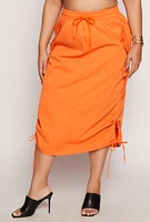 Womens Plus Size Cargo Midi Skirt, Orange, Size 1X