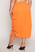 Womens Plus Size Cargo Midi Skirt, Orange, Size 1X