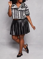 Womens Plus Size Faux Leather Pleated Skirt, Black, Size 1X