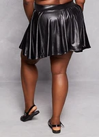 Womens Plus Size Faux Leather Pleated Skirt, Black, Size 1X