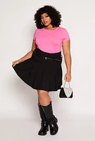 Womens Plus Size Hyperstretch Belted Pleated Skirt, Black, Size 3X