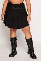 Womens Plus Size Hyperstretch Belted Pleated Skirt, Black, Size 3X