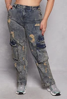 Womens Plus Size Spoon Jeans Distressed Acid Wash Jeans, Blue, Size 1X