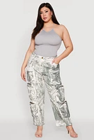 Womens Plus Size Printed Pattern Cargo Pants, Multi, Size 1X