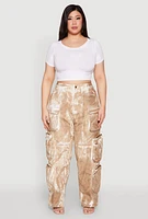 Womens Plus Size Printed Pattern Cargo Pants, Beige, Size 2X