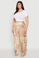 Womens Plus Size Printed Pattern Cargo Pants, Beige, Size 2X