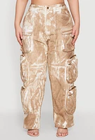 Womens Plus Size Printed Pattern Cargo Pants, Beige, Size 2X