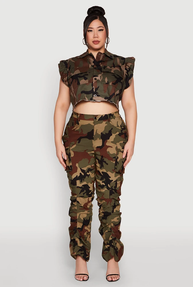 Womens Plus Size Camouflage Stacked Cargo Pants, Multi, Size 1X