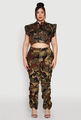 Womens Plus Size Camouflage Stacked Cargo Pants, Multi, Size 1X