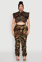 Womens Plus Size Camouflage Stacked Cargo Pants, Multi, Size 1X
