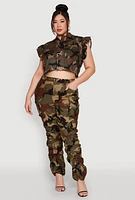 Womens Plus Size Camouflage Stacked Cargo Pants, Multi, Size 2X