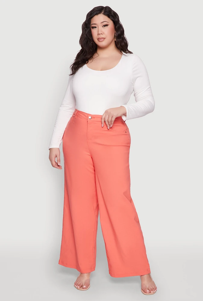 Womens Plus Size Hyperstretch Wide Leg Pants, Orange, Size 3X