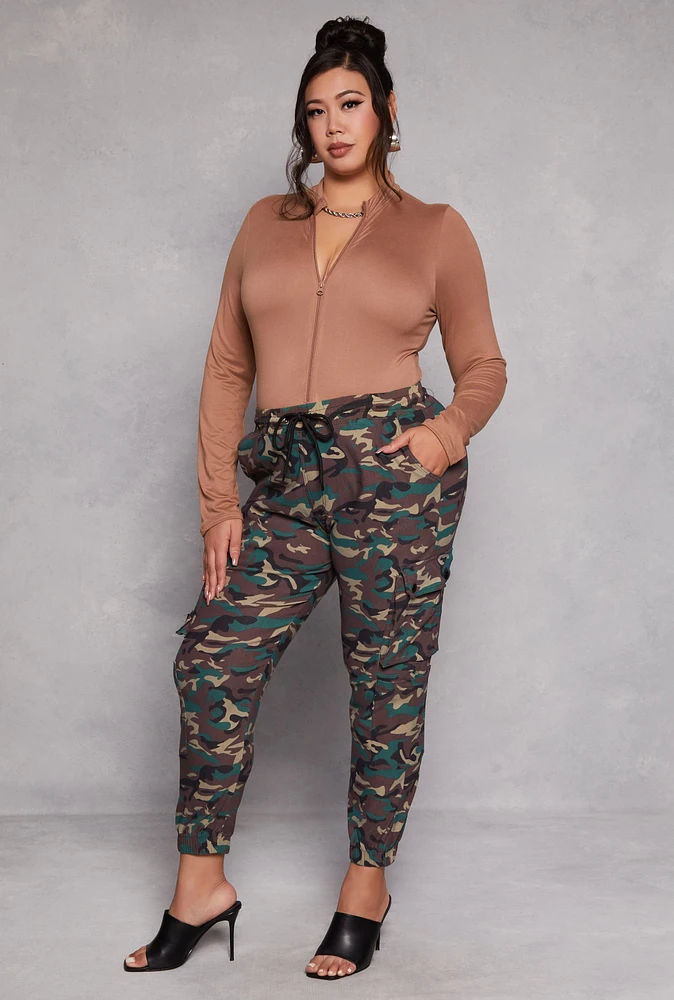 Womens Plus Size Camo Cargo Pocket Joggers, Brown, Size 3X
