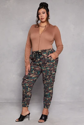 Womens Plus Size Camo Cargo Pocket Joggers, Brown, Size 3X