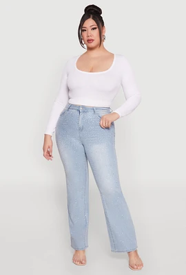 Womens Plus Rhinestone Straight Leg Jeans, Blue,