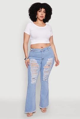 Womens Plus Size Ripped Distressed Flare Jeans, Blue, Size 22