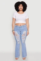 Womens Plus Size Ripped Distressed Flare Jeans, Blue, Size 22
