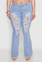 Womens Plus Size Ripped Distressed Flare Jeans, Blue, Size 22