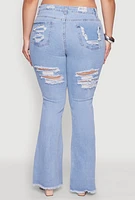 Womens Plus Size Ripped Distressed Flare Jeans, Blue, Size 22