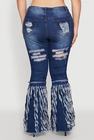 Womens Plus Size Distressed Fringe Hem Flare Jeans, Blue, Size 20