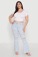 Womens Plus Size Distressed Flared Jeans, Blue, Size 18