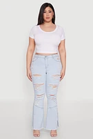 Womens Plus Size Distressed Flared Jeans, Blue, Size 18