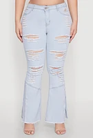 Womens Plus Size Distressed Flared Jeans, Blue, Size 18