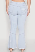 Womens Plus Size Distressed Flared Jeans, Blue, Size 18