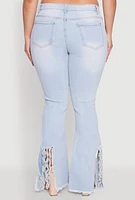 Womens Plus Size Split Hem Distressed Flare Jeans, Blue, Size 22