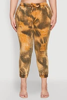 Womens Plus Size Mineral Wash Distressed Denim Joggers, Multi, Size 2X