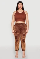 Womens Plus Size Mineral Wash Distressed Denim Joggers, Brown, Size 1X