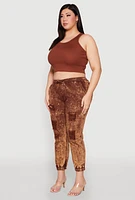 Womens Plus Size Mineral Wash Distressed Denim Joggers, Brown, Size 1X