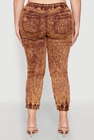 Womens Plus Size Mineral Wash Distressed Denim Joggers, Brown, Size 1X